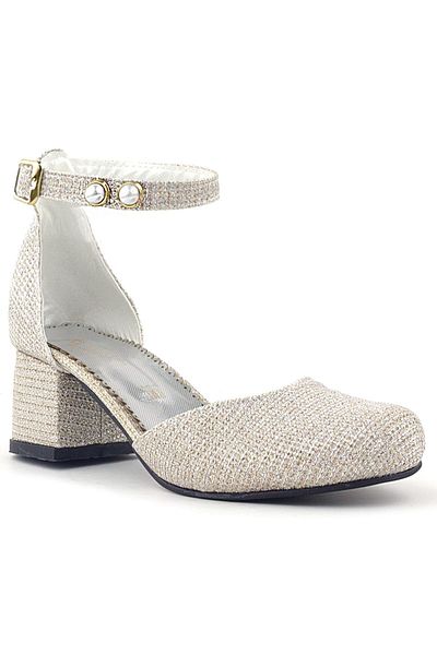 hapshoe Pantofi cu toc pentru fete Merida Gold Glitter cu toc gros cu perle