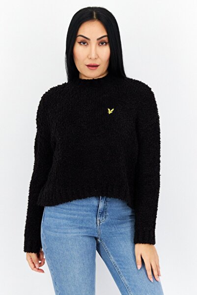 Lyle & Scott Women Mock Neck Crochet Sweater, Black