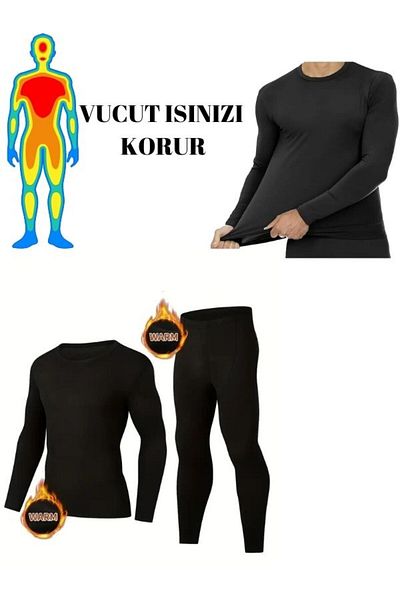 Momslab Warm Cotton Men's Flexible Black Thermal Underwear Suit -Full Protection up to -20 Degrees