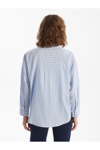 LC Waikiki LCW Vision Çizgili Oversize Oxford Kadın Gömlek