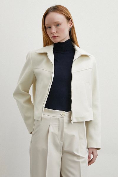 Never more Ecru Stamp Jacket - Με φερμουάρ