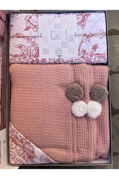 Sudem Home Collection Double Pompom Dowry Pique Set Powder