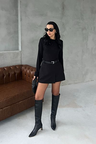 Seda Yalçın Atelier Black Short Skirt with Belt and Shorts