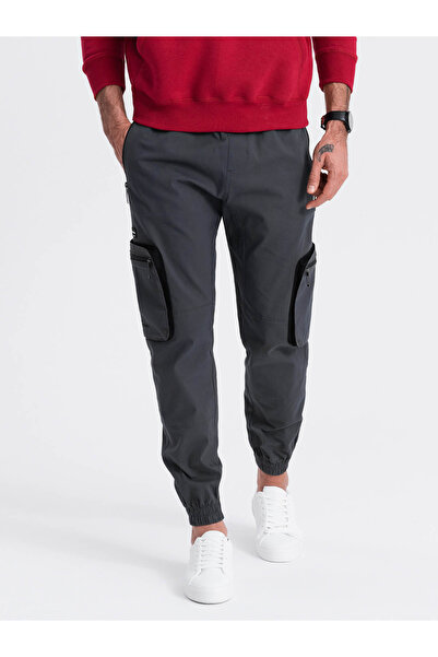OMBRE Ανδρικό παντελόνι JOGGER με τσέπες φορτίου με φερμουάρ και φερμουάρ - γραφίτης V6 OM-PAJO-0135 S