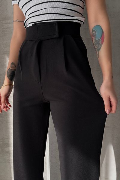 mymoda Women's Velcro Front Detailed Wide Leg Palazzo Trousers