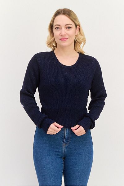 Esprit Women Round Neck Ribbed Sweater, Navy