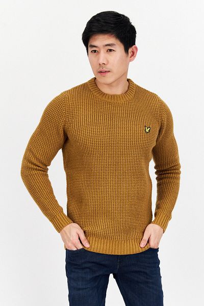 Lyle & Scott Men Crew Neck Crochet Sweaters, Brown