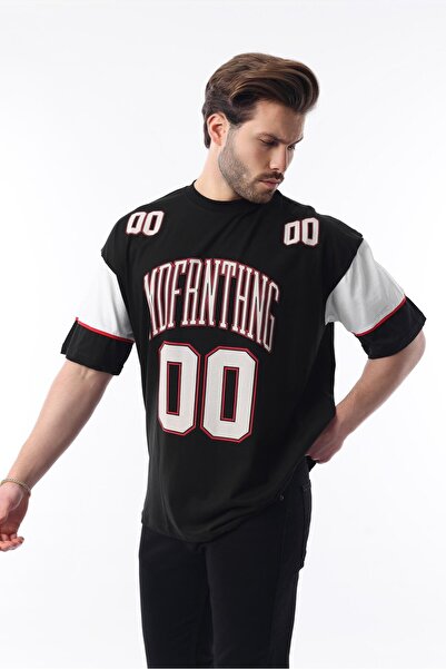 Madmext Ανδρικό μπλουζάκι μαύρο εμπριμέ βαμβακερό Oversize 7035