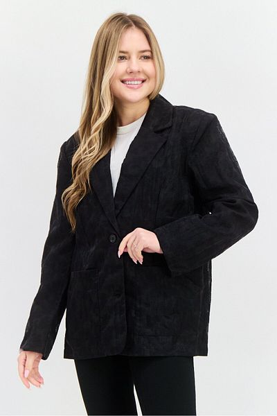 Selected Femme Women Embroidered Long Sleeves Blazer, Black