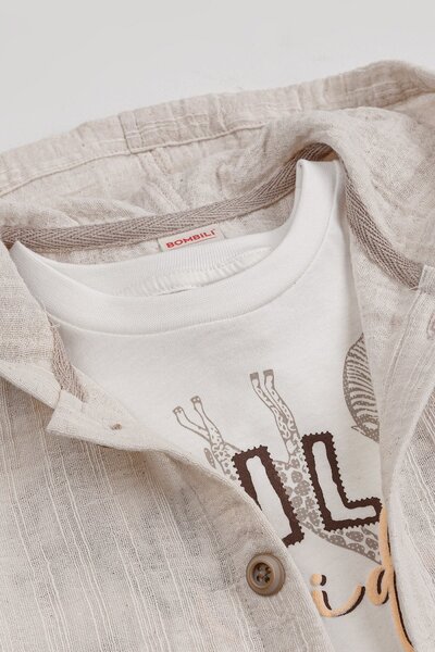 Bombili 3-Piece Boys' Set with Linen Shirt Blouse Pants Combination