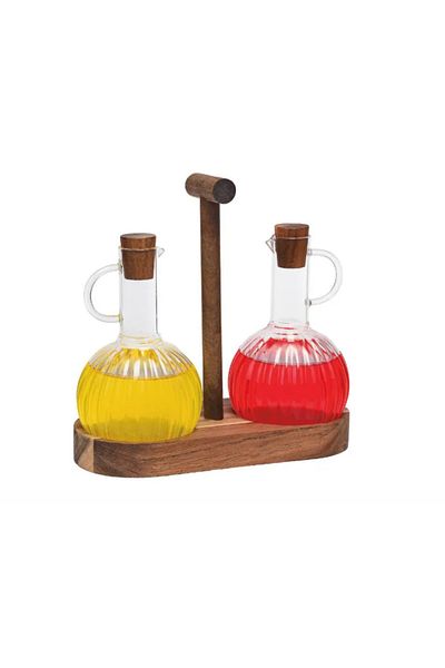 Veliday Laurel Acacia Glass 2-Piece Oil Pot-Circle Oil Pot Set
