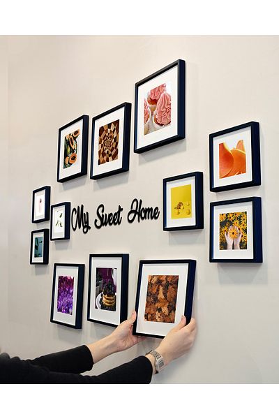 Nobbystar My Sweet Home Written Adhesive Black Square Photo Frame with Removable Mat - Pack of 12