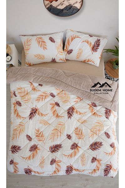 Sudem Home Collection Double Wellsoft Beige Feather Quilt Set - Polar Pufidik