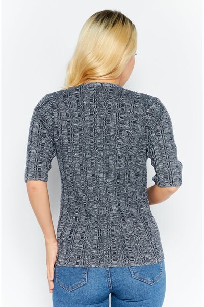 Esprit Women V-Neck Textured Sweater, Navy Blue Combo