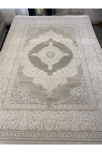 KARAR HALI İpekli yün salon halısı gri beyaz