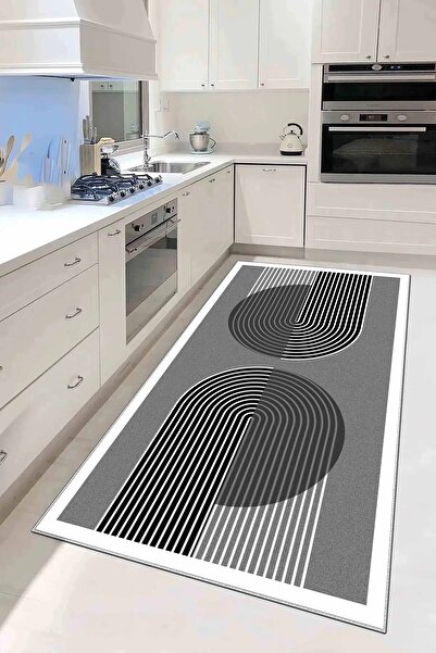 df home Mutfak Halısı Geometrik İskandinav Eskitmeli Dijital Baskı Yıkanabili...