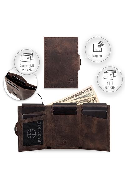 Trusador Toscana Brown Card Holder Genuine Leather Wallet Unisex Rfid Protected Men Women Mini Wallet Gift
