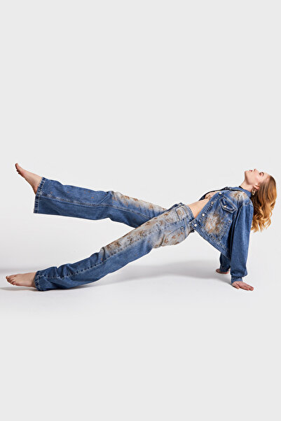 its basic Blugi de damă Culoare 4S568 Design cu pietre strălucitoare Denim largi, evazat