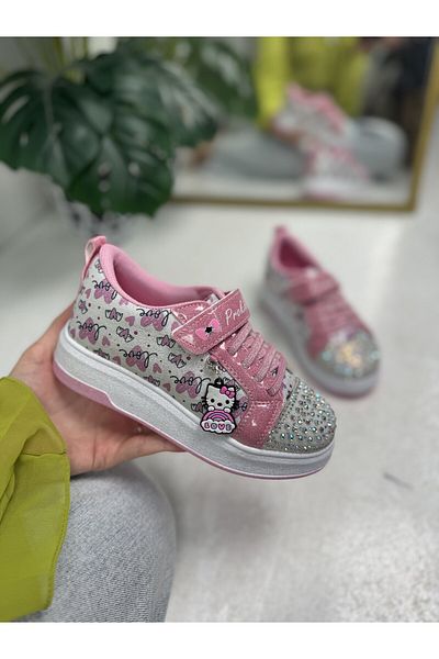 Allyup Pantofi pentru fete alb roz - pantofi sport cu ciucuri, vârf argintiu, cu șireturi 4004