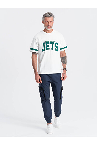 OMBRE Ανδρικό παντελόνι JOGGER με τσέπες cargo με φερμουάρ - navy blue V5 OM-PAJO-0135 S