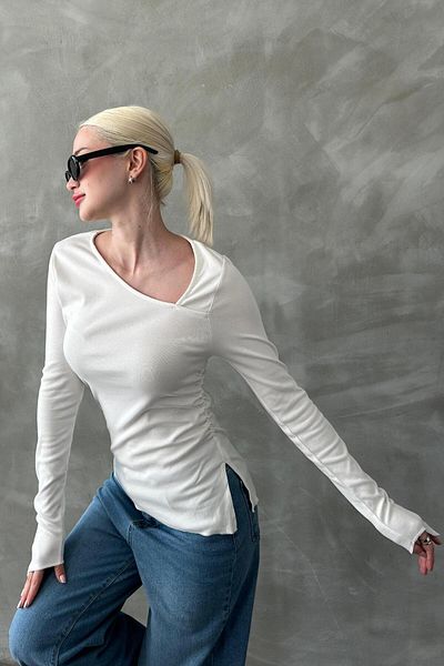 Madmext Weißer Damen-Body mit asymmetrischem Ausschnitt – Mg2311
