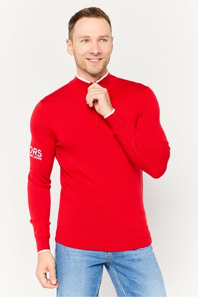 Michael Kors Men High Neck Long Sleeve Embroidered Logo Sweater, Red