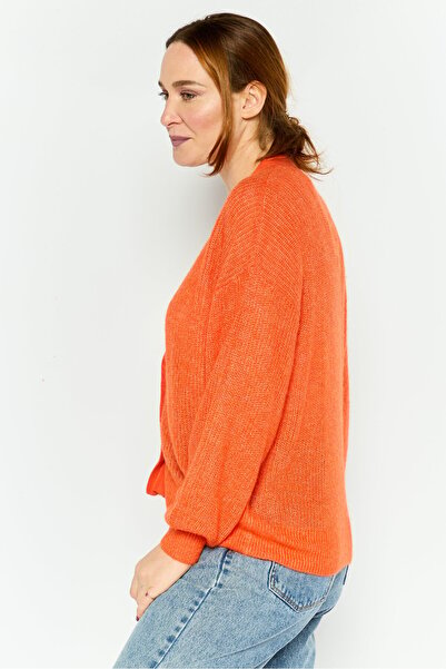 Esprit Women V-Neck Textured Cardigan, Orange