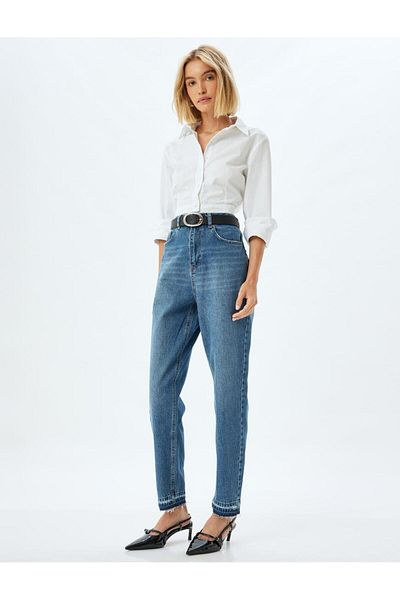 Koton Βαμβακερό τζιν Mom Fit - Κανονική μέση, κοντό πόδι, κουμπιά