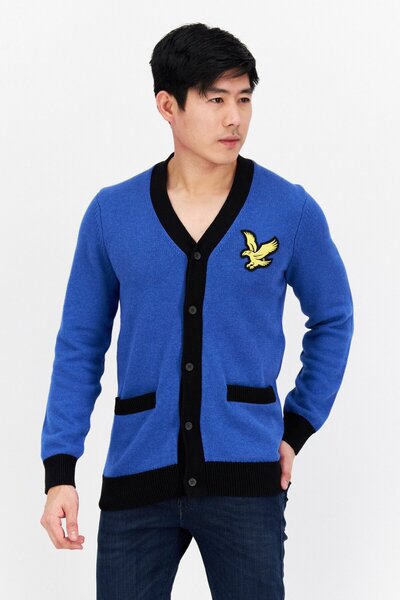 Lyle & Scott كارديجان رجالي بأكمام طويلة وشعار مطرز وفتحة رقبة على شكل حرف V،...