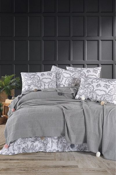 Sudem Home Collection Gray Double Pompom Dowry Pique Set