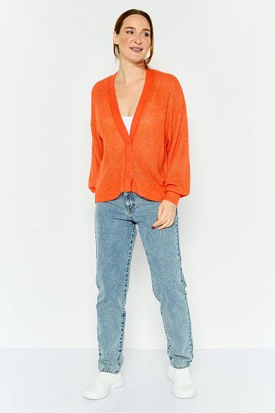 Esprit Women V-neck Textured Cardigan, Orange