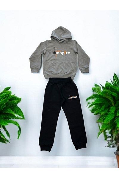Zekids Boy's Inspire Written Cotton Tracksuit Set