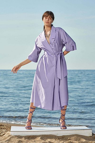 SOCIETA Lilac Wrap Closure Poplin Dress 93540