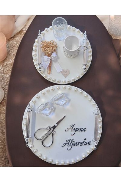 CyzHome Silver Promise Ring Tray with White Arlo Pearls