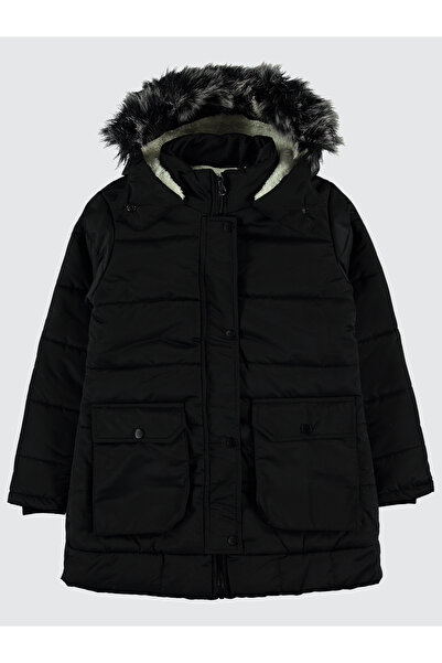 Civil Girls Kız Çocuk Kapüşonlu Mont 10-13 Yaş Siyah