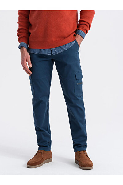 OMBRE Ανδρικό παντελόνι cargo STRAIGHT LEG με τσέπες με φερμουάρ - σκούρο μπλε V1 OM-PACG-0204 M