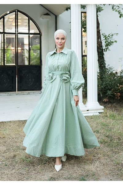 MELEK ARAZ Rochie de crin verde mucegai
