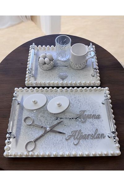 CyzHome Resonance White Silver Engagement Tray