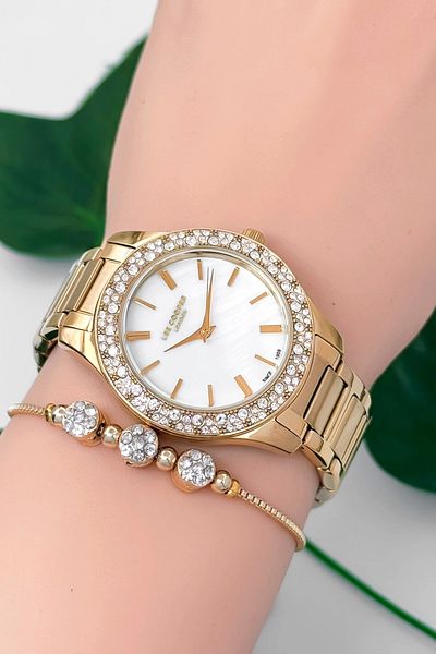 Lee Cooper Lc07869.120 Gold Color Steel Band & Case Women's Watch 3Atm Waterproof Zmlc025