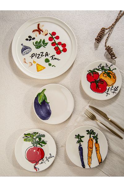 M'art Home All Vegetables 5 Piece Pizza Serving Set - Hand Painting