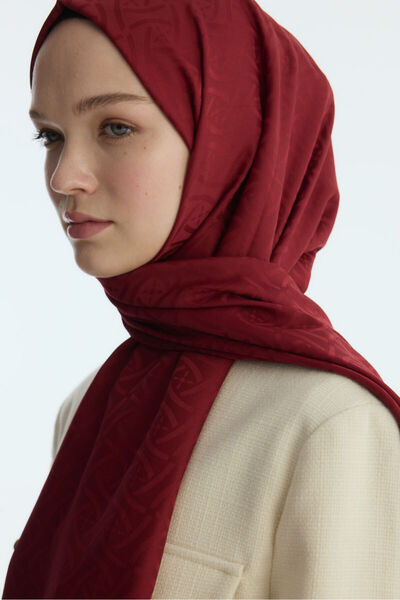 cs camellia scarf Şal cu model elegant de jacquard mătăsos - Burgundy