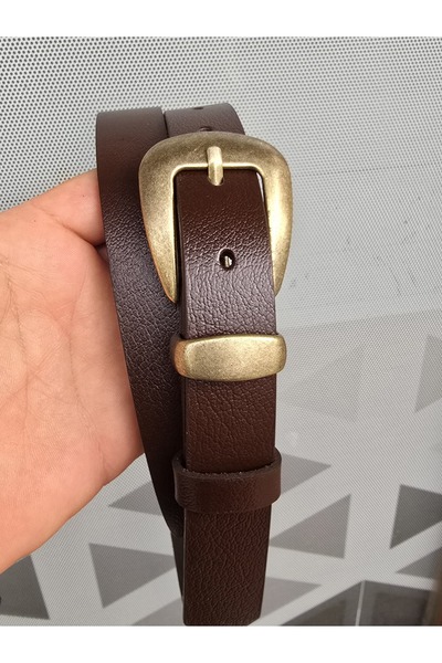 Kemerix 100% Genuine Leather Antique Finish Buckle Tan-Bitter Brown 2-Piece Belt Set