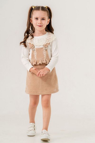 HAUSEkids 2-9 Years Girl Turquoise Cotto Gilet Set - Latte