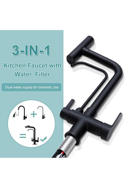 OEM Black Kitchen Sink Faucet - Dual Flow, Outlet Shower Waterfall, 3 Function Mat, 7 Years Warranty