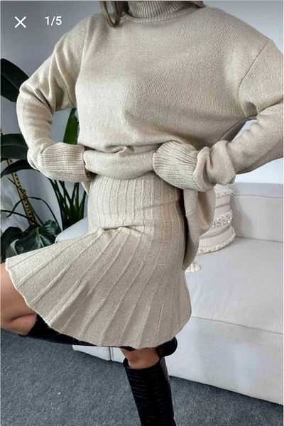 ZEZE COLLECTİON Women's Oversize High-Top Knit Skirt Double Suit