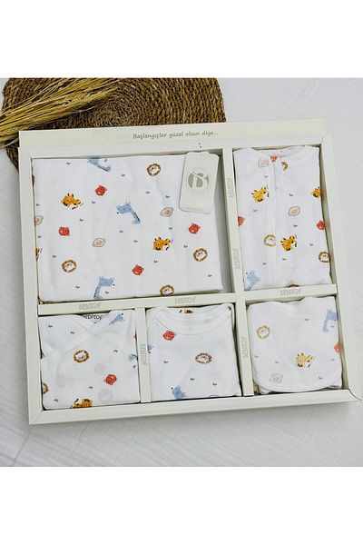 Bebitof Tiny Animals Patterned 10-Piece Boxed Newborn Hospital Discharge Bodysuit Set
