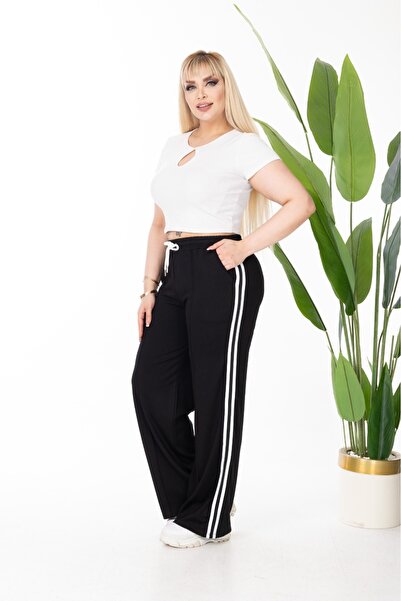 Esina Wide Leg Stripe Detailed Steel Fabric Sweatpants