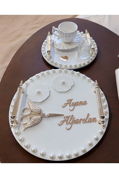 CyzHome Heavenly Gold Promise Engagement Tray with White Pearls