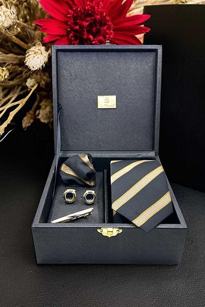 Kravatkolik Black Men's Gift Box - Tie Cufflink Breastpin Kmk62