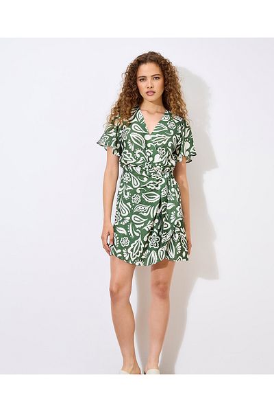 Apricot Geblümtes Paisley-Wickelminikleid